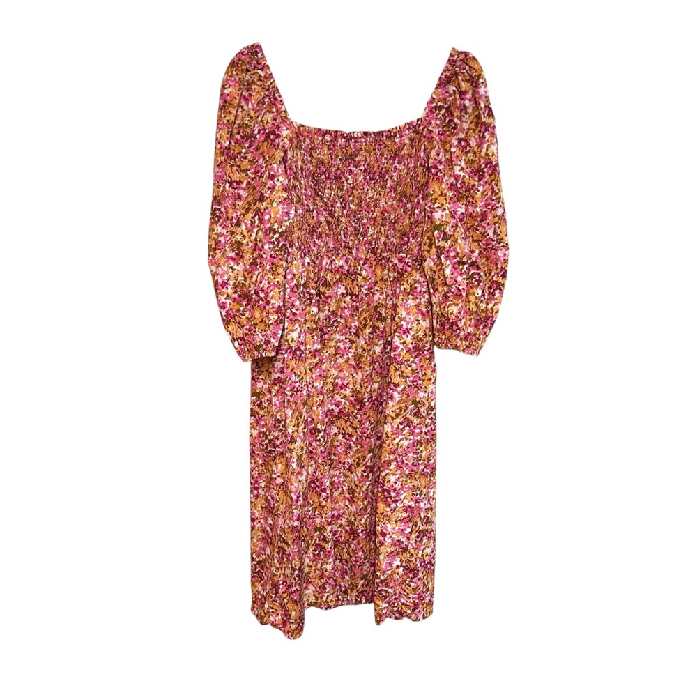 J.Crew 2X Smocked puff-sleeve midi dress faded floral cottage‎ core preppy fem - Picture 15 of 17